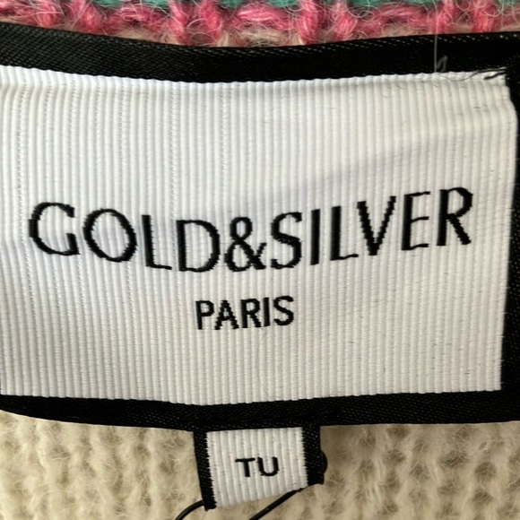 Gold & Silver: Pink & Green Crew Neck Floral Design Sweater- One size fits most - Picture 2 of 16